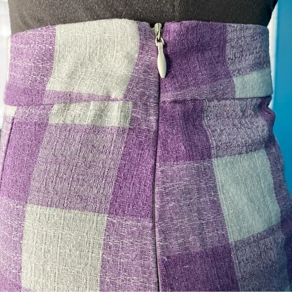 Collectif Bright & Beautiful Gingham Check Midi Pencil Skirt in Lilac US 2 - Picture 5 of 10